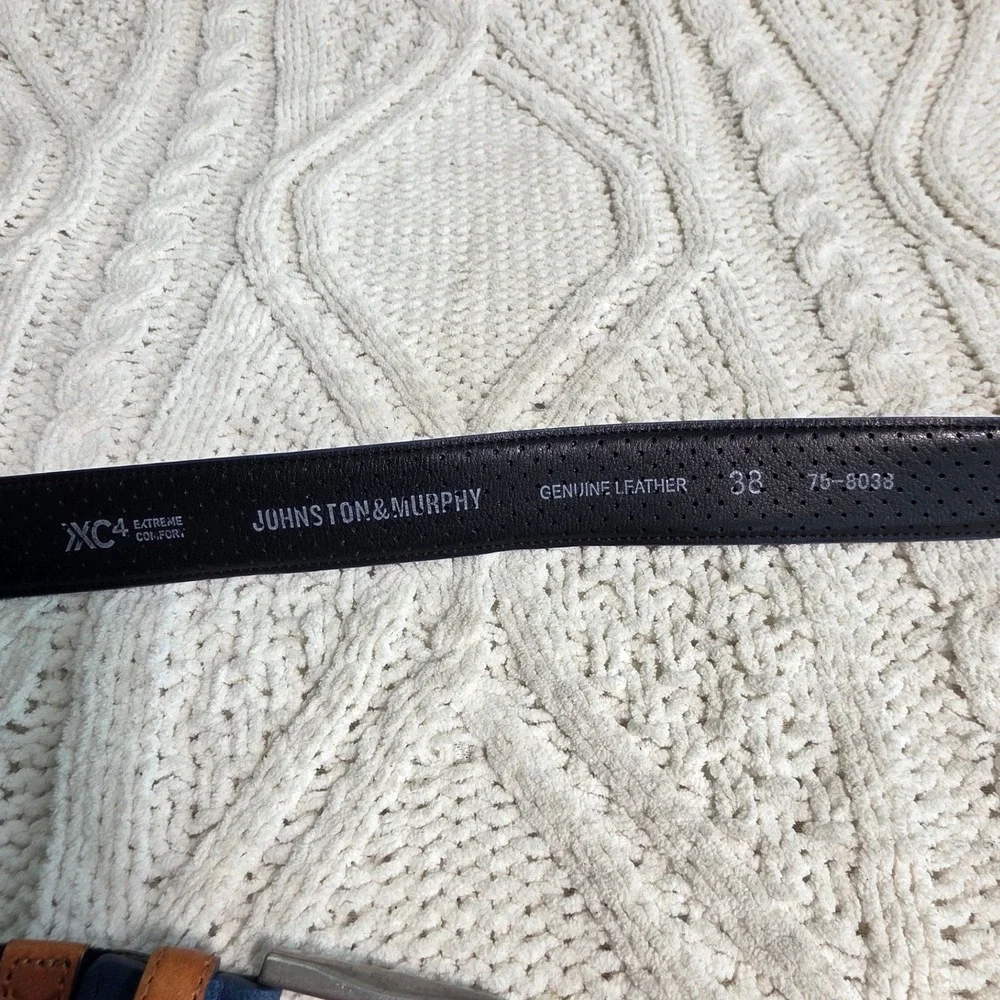 Johnston & Murphy XC4 Leather Belt Blue Textured Tan Accents Men Size 38